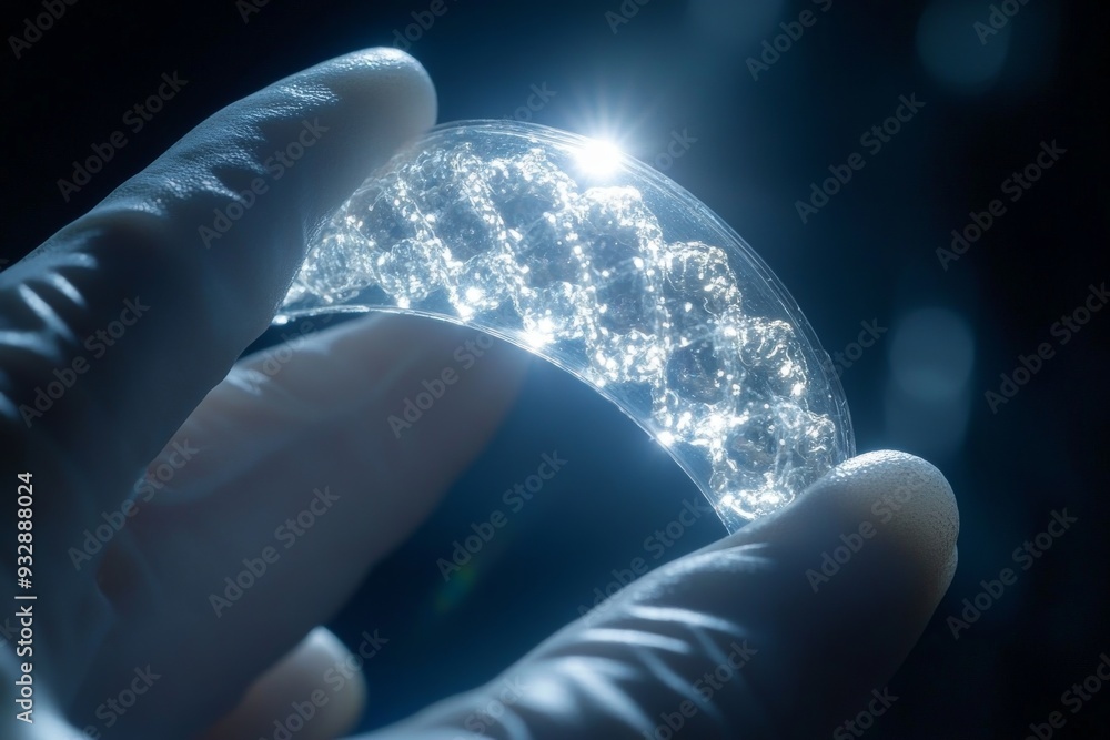 Poster scientist holding a glowing blue sphere with interconnected nodes representing the synergy of data s