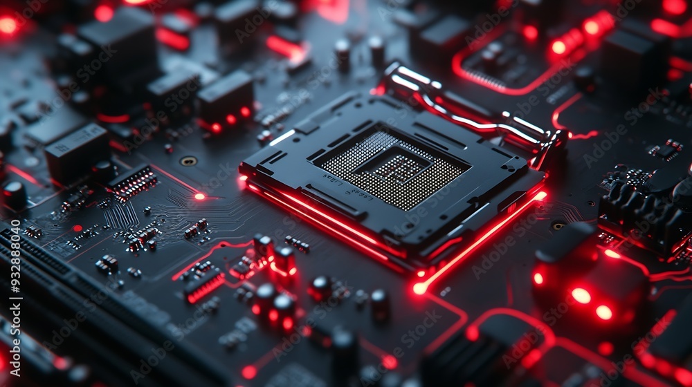 Poster concept  The motherboard in the picture is Brain Technology RAM Gaming This motherboard has chipset and supports 12th Core processors Generate AI : Generative AI