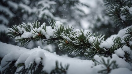image space copy a as perfect needles with branch pine covered Snow.