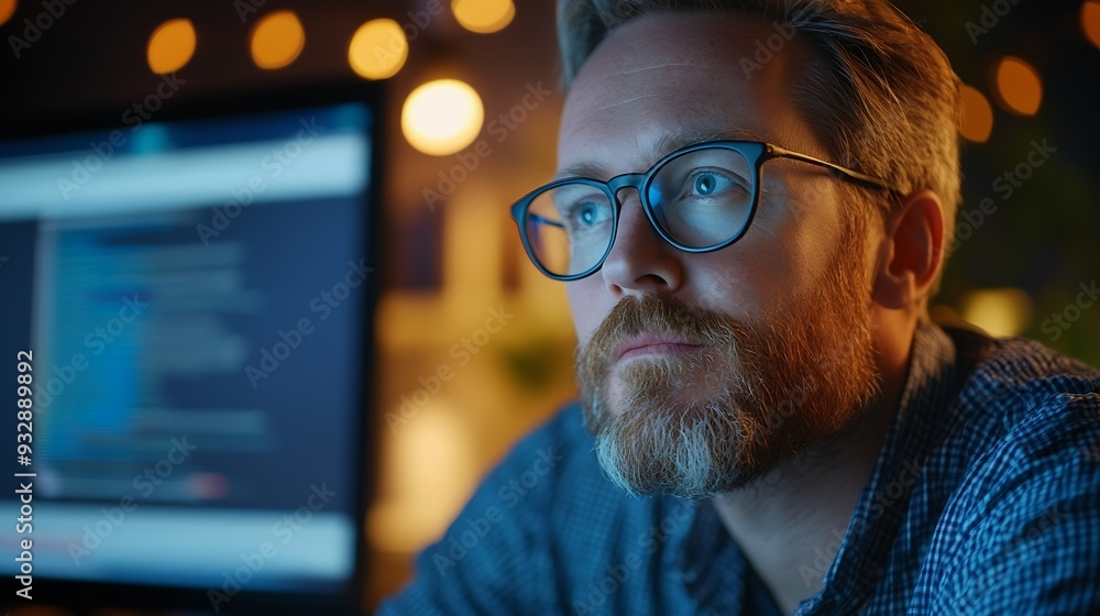 Fototapete Computer science teacher doing online tutoring telling students in online videocall about ways to fix computing bugs IT professional teaching disciples in webinar how to do programming : Generative AI
