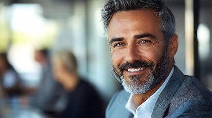 Obraz premium Smiling businessman in a suit looking at the camera.