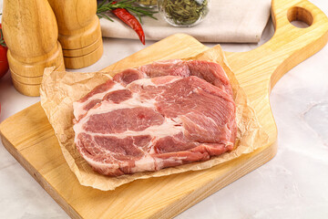 Raw pork neck steak sirloin