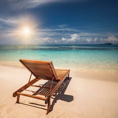 Fototapeta premium Deck chair at the tropical sandy beach - perfect vacations destination