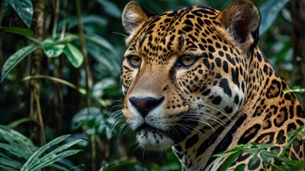 Fototapeta premium Close-up of jaguar in dense jungle setting