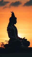 Serene Shiva Silhouette at Sunset: AI-Generated Abstract Design for Spiritual Marketing. Minimalist Composition with Elegant Gradient Textures. Versatile Graphic Element for Cultural UI, Web Posters,
