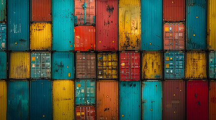 Colorful Stacked Shipping Containers - Industrial Background