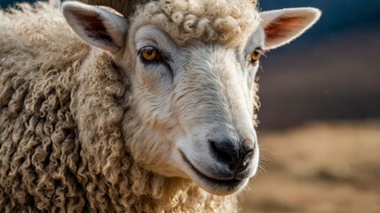 Closeup sheep and wolf face-to-face 