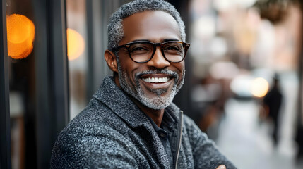 Smiling man with grey hair and beard wearing glasses in a grey jacket.