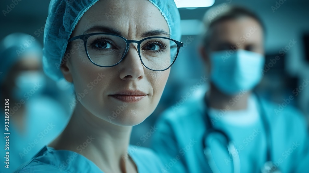 Poster Planning tablet and teamwork in a hospital with a mature manager with healthcare workers with tech Clinic cardiology research and digital report with conversation and collaboration wit : Generative AI