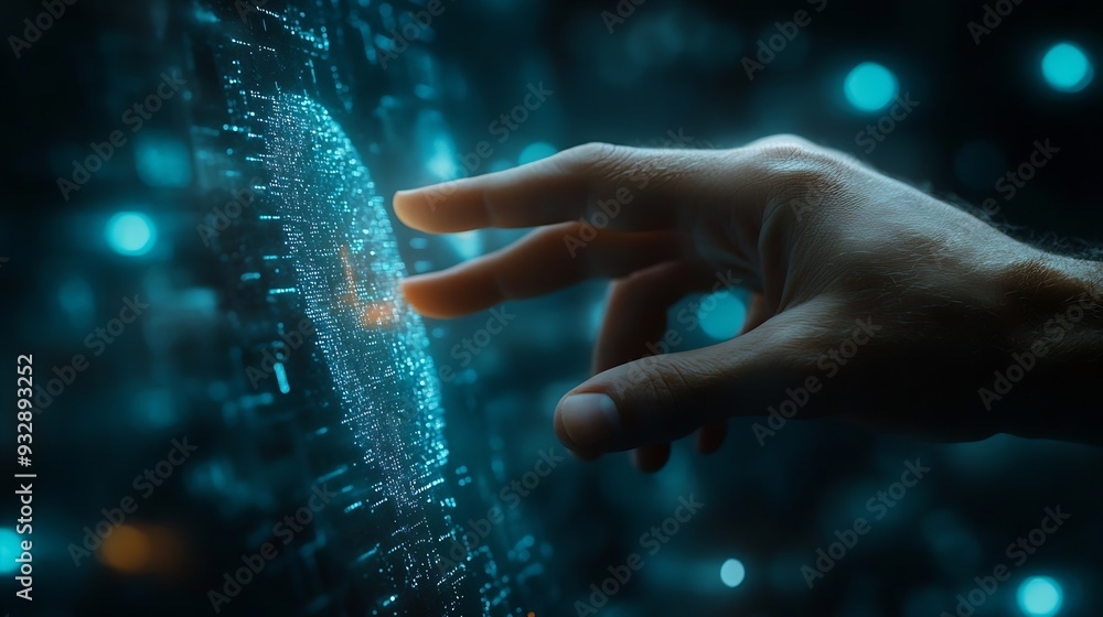 Leinwandbilder Chat with AI or Artificial Intelligence technology Man touching chatting virtual with an intelligent artificial intelligence asks for answers he wants Smart assistant futuristic Chatbo : Generative AI