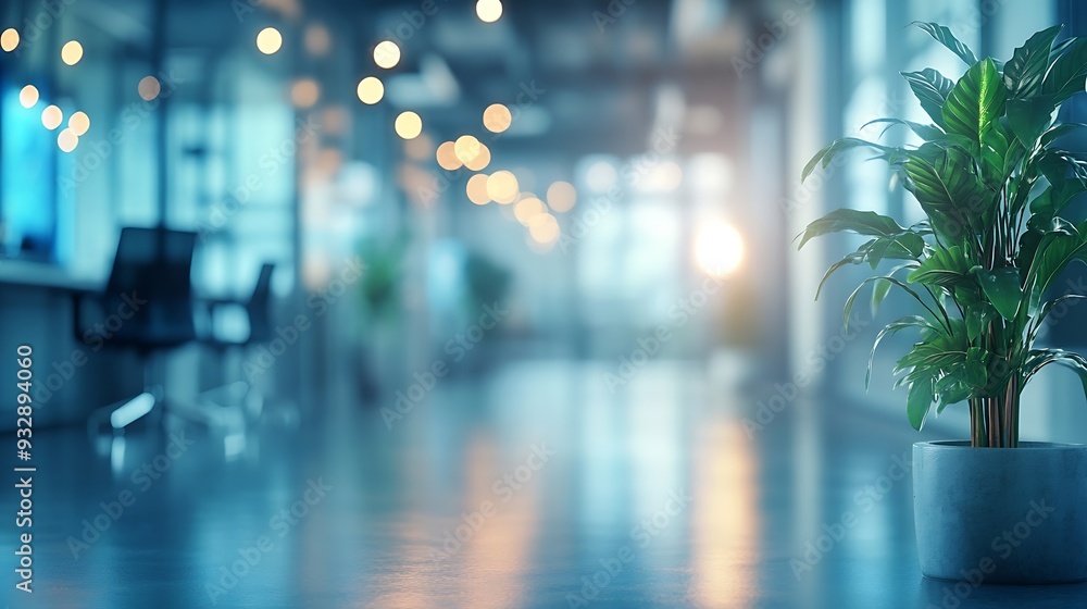 Poster blurred empty open space office abstract light bokeh at office interior background : generative ai