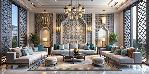 Obraz premium Geometric patterns blend with modern architecture, sleek lines defining luxurious spaces that exude contemporary sophistication.