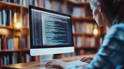 Education and Technology internet lessons online webinars digital learning Concept Immerse yourself in elearning as a person engages with educational content on a computer screen : Generative AI