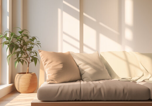 Interior Sofa And Cushion Pillow Casees Mockup With Generative AI