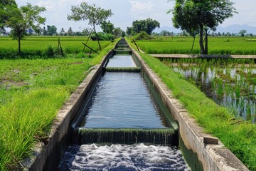 Irrigating rice fields with pump wells and pumping water from the ground to irrigation canals