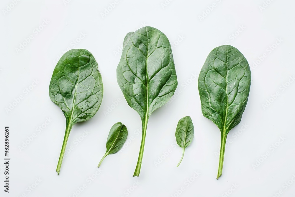 Wall mural isolated spinach leaves on white background for food concept