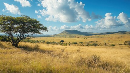 Fototapeta premium Savanna Landscape with a Tree in the Foreground