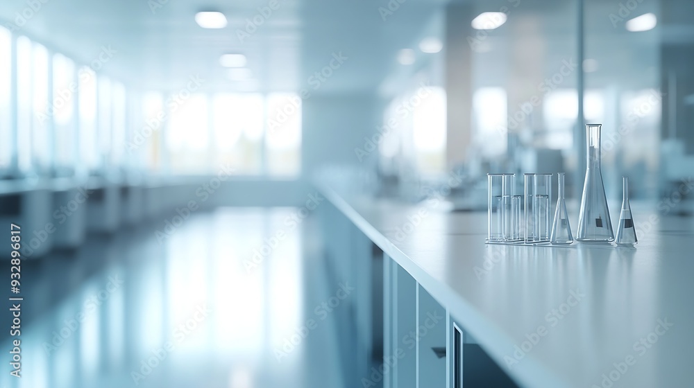 Poster abstract blurred science lab interior room blurry working space with defocused : generative ai