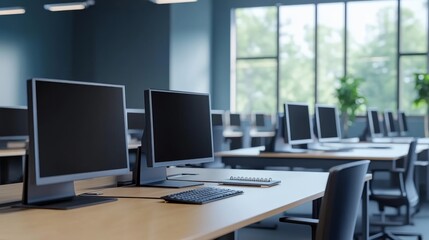 Classroom Interior with Computers for Learning