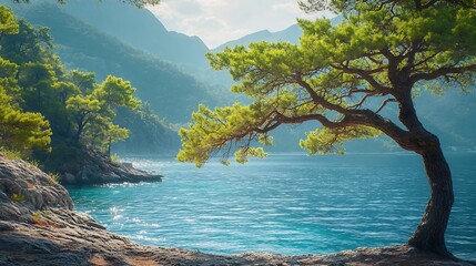 Marmaris Gunnucek Nature Park is home to many endemic plant species and birds such as the sigla tree A unique park by the sea for hiking and yoga : Generative AI