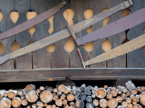 Firewood. Predazzo in valley Val di Fiemme, in the Dolomites Italy.