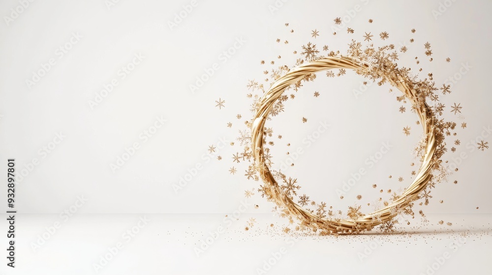 Poster golden circle with snowflakes and oriental patterns - festive minimalist 3d render for christmas the