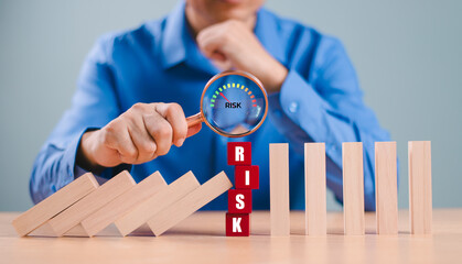 Risk management crisis concept. Financial analysis solution, real estate business. Businessman use...