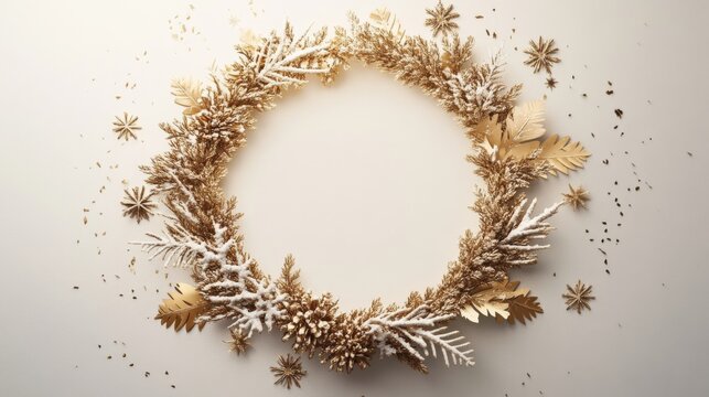 Christmas wreath with wheat on rustic wooden background