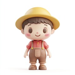 Fototapeta premium Adorable Clay Farmer Character in 3D with Kawaii Style on White Background, Generative Ai 