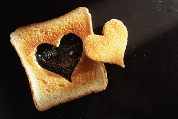 Toast with a heart-shaped cutout
