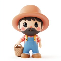 Fototapeta premium Adorable Clay Farmer Character in 3D with Kawaii Style on White Background, Generative Ai 