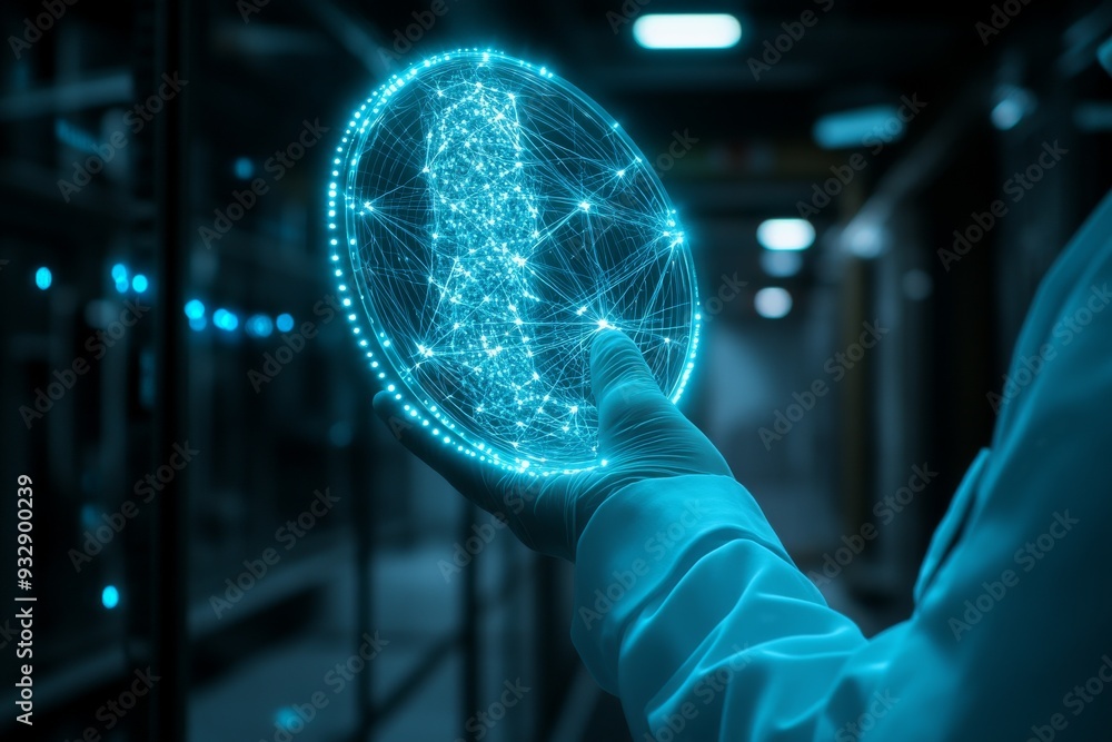 Aufkleber scientist holding a glowing digital sphere symbolizing the integration of data science biotechnology