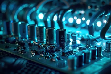 Light blue scene with lighting effect electric wire behind control board