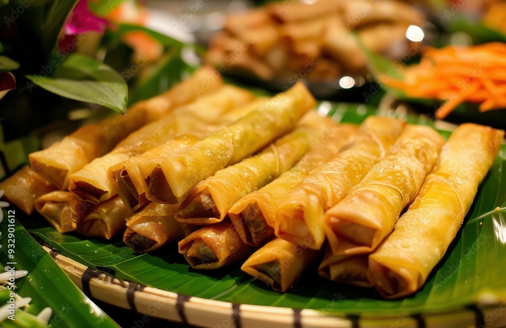 Poster lumpia are spring rolls from indonesia and the philippines made with thin pastry called lumpia wrapp