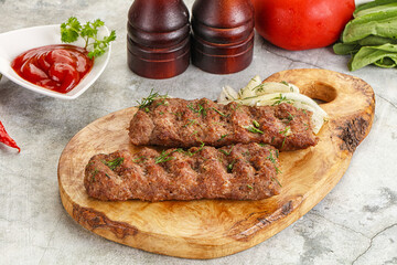 Kebab with beef served onion
