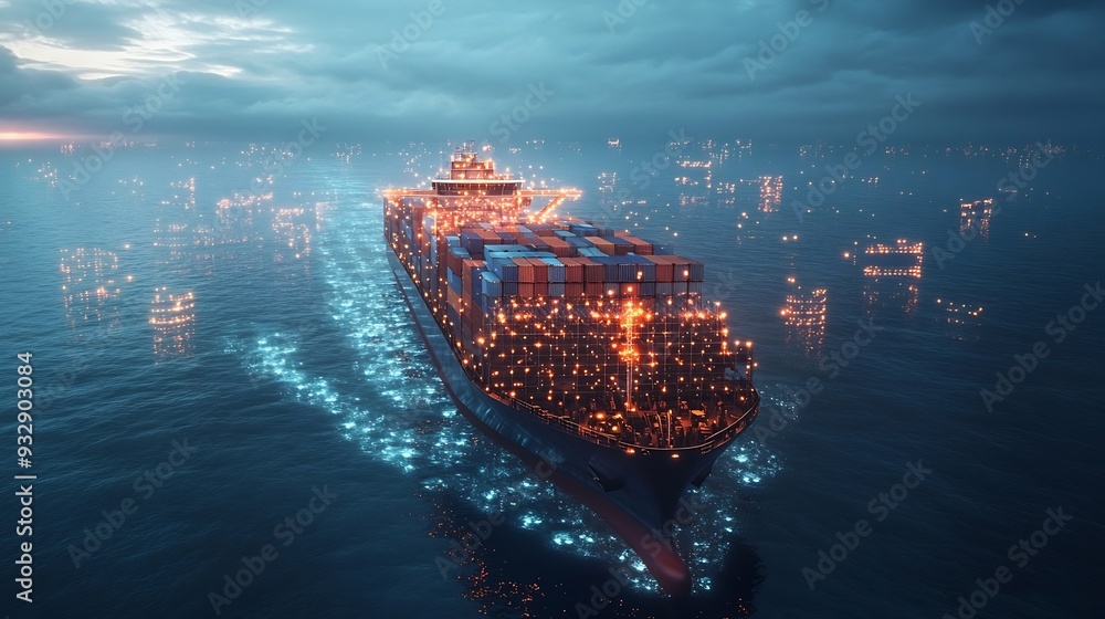 Poster Artificial intelligence container Ship wtih Earth Data science and big data technology for transportation logistics shipping tracker transportation computing analysing : Generative AI