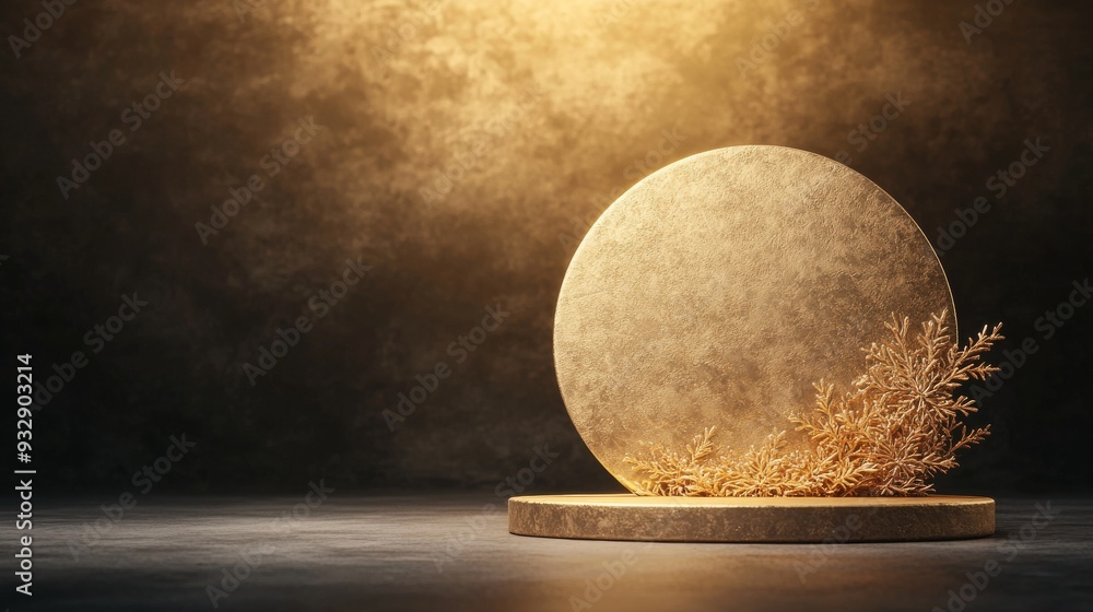 Aufkleber elegant golden christmas circle with snowflakes and oriental patterns - minimalist 3d render for fes