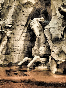 Italy, Rome. Infrared of horse head part of the Fontana dei Quattro Fiumi.
