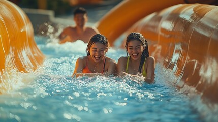 Water Slider Siam Amazing Park Water Park Funny Happy activity fresh cool in Summer season : Generative AI