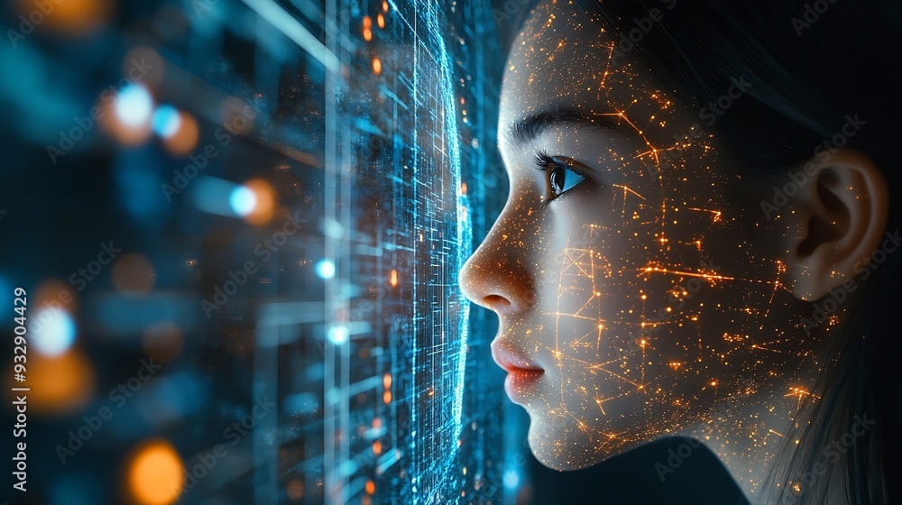 Aufkleber AI Artificial Intelligence Education technology concept Women use Laplets Learn online webinars successfully Use AI to Generate Business Development New ideas for success technology of : Generative AI