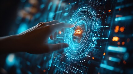 Cyber security and data protection on internet Person touching virtual shield secure access encrypted connection Password protected system and storage Cybersecurity technology : Generative AI