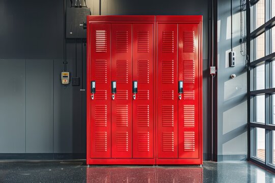 Red gym locker in the room