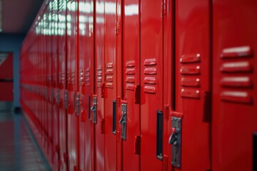 Obraz premium Red lockers in school close up