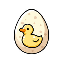 vector illustration of duck egg and duckling inside in cartoon style isolated on white background