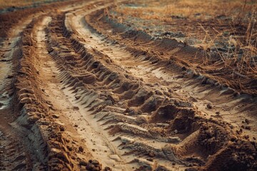 Retro or grunge toned image of car driving off road on various terrains such as dirt sand mud grass field and farm