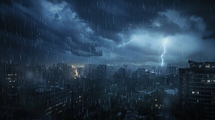 Lightning Storm Over Cityscape