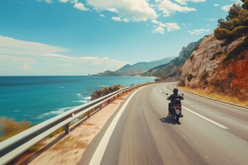 Riding a motorcycle on the coastal roads of France in the summer is a freeing experience with the driver speeding along the holiday road an