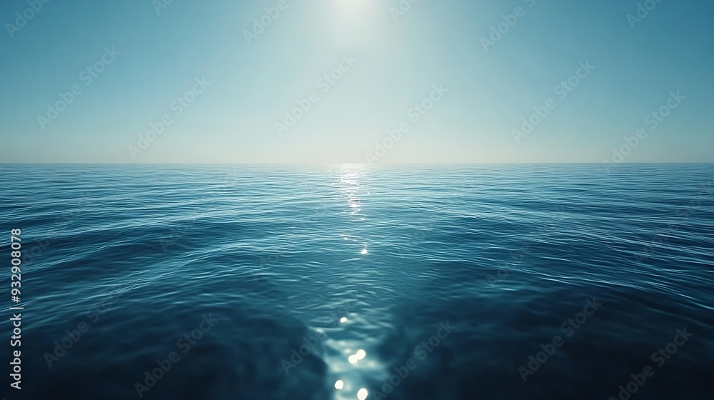Aufkleber The ocean is calm and blue with no visible waves The water is still and peaceful creating a serene atmosphere : Generative AI