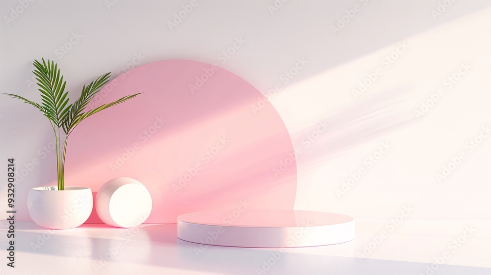 Poster a clean, minimalistic 3d product display area with a gradient backdrop and soft highlights provides 