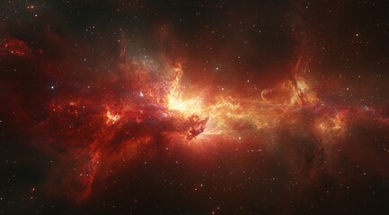 Fototapeta premium Vibrant Nebula With Fiery Red and Orange Gas Clouds in Deep Space